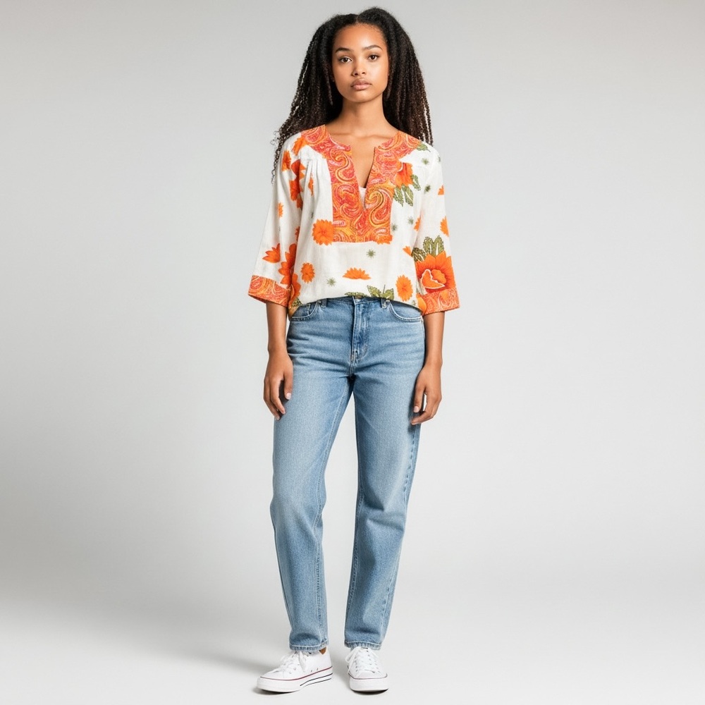 Blue Plate Vibrant Floral Boho Swim Cover-Up